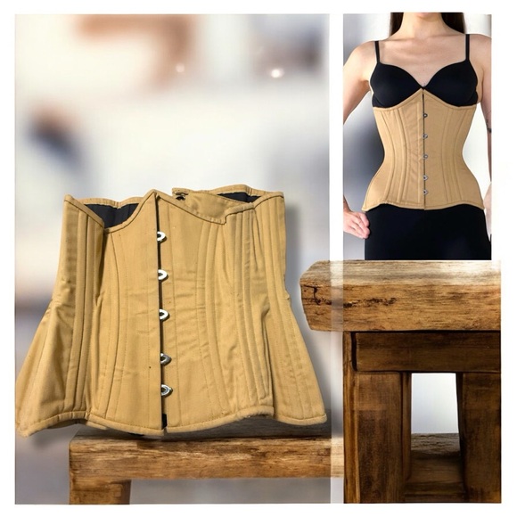 Tan Corset Bustier, Waist Trainer, High Shape-ware, Under-Bust, Boned, Cotton 26 - Picture 2 of 11
